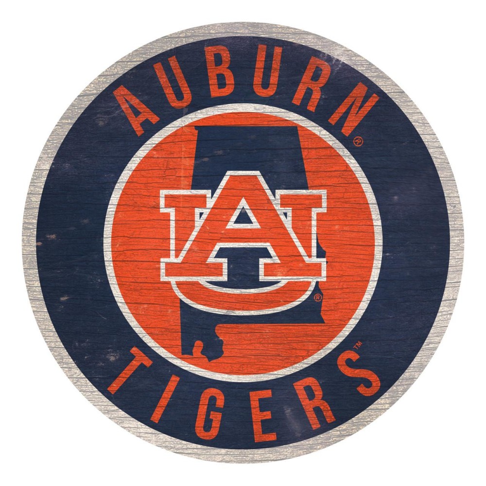 Auburn Tigers Sign Wood 12 Inch Round State Design Special Order