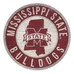 Mississippi State Bulldogs Sign Wood 12 Inch Round State Design Special Order