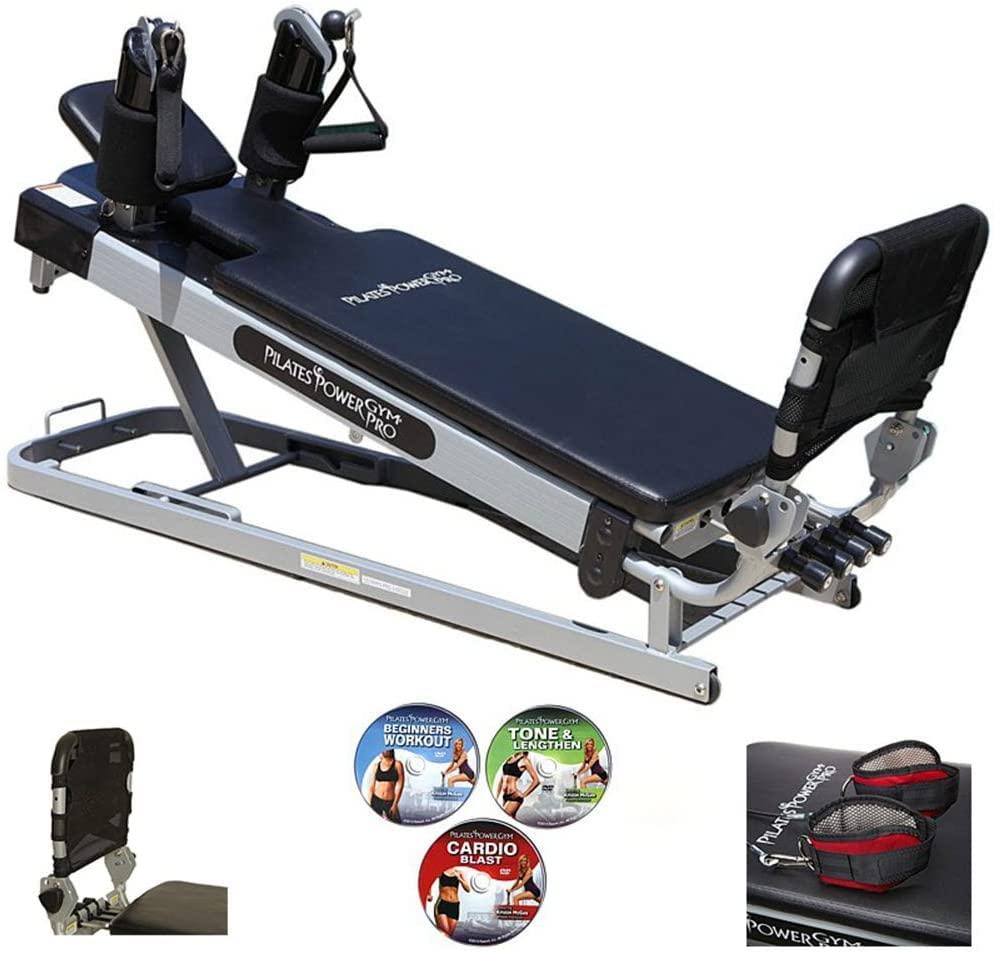 Pilates Power Gym 'Pro' 3-Elevation Mini Reformer Exercise System with 3  Pilates Workout DVDs and The Power Flex Cardio Rebounder : :  Sporting Goods