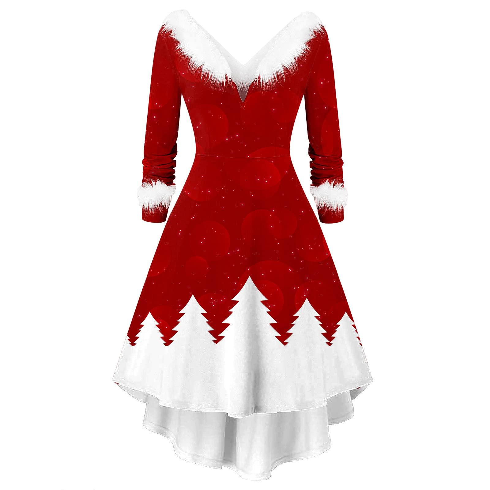Narhbrg Plus Size Womens Vintage Dress Christmas Long Sleeve