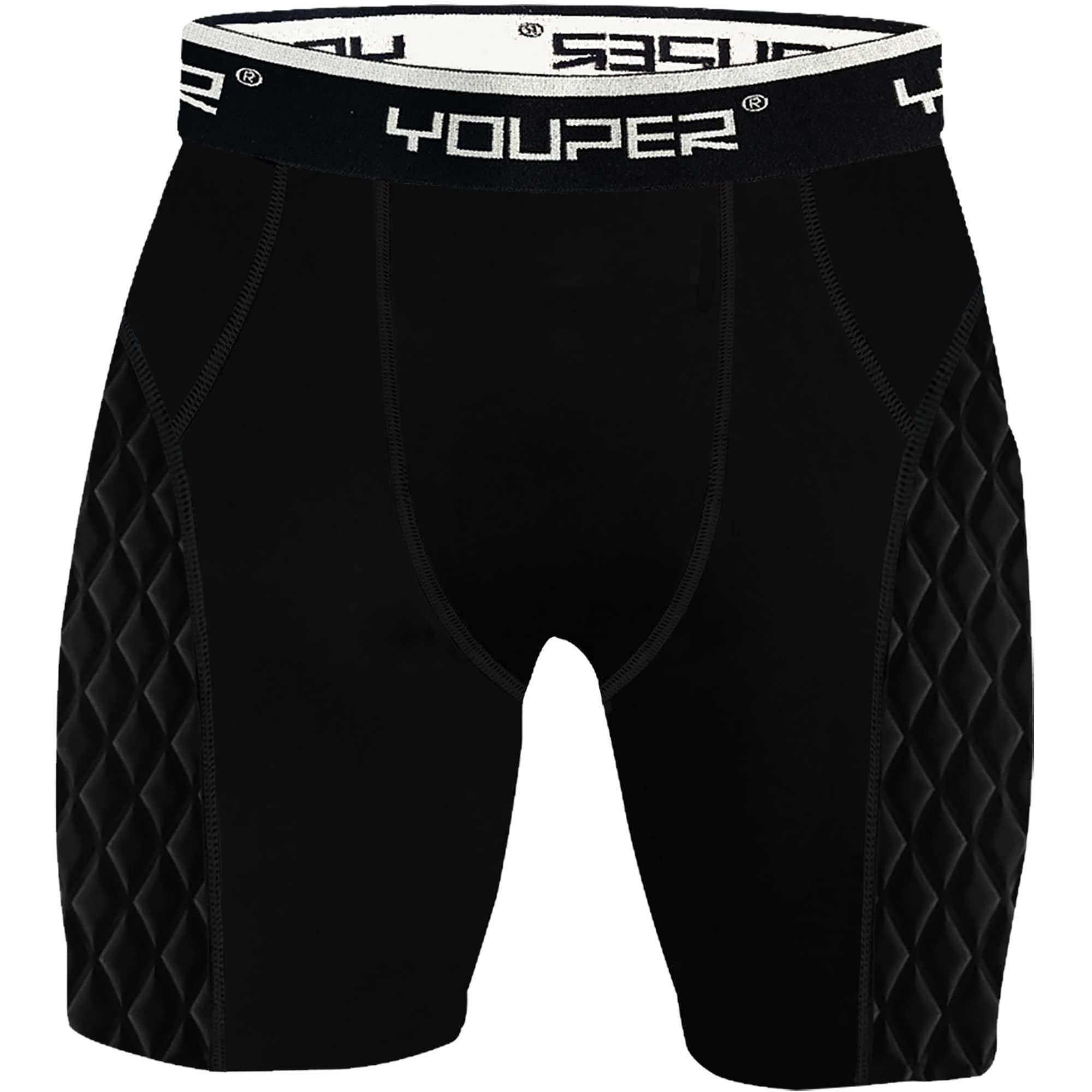 Youper Adult Elite Compression Padded Sliding Shorts W/Cup Pocket For  Baseball, Football (Black/Silver, Medium)